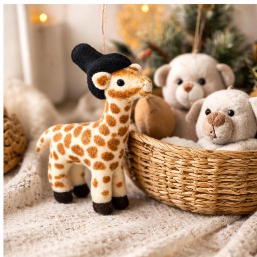 Felt Giraffe Ornament | Handmade Wool, Top Hat | Nursery Decor
