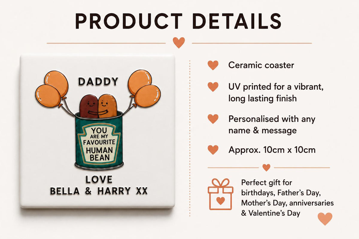 Personalised Ceramic Coaster | Custom Name, 3D Effect, Favourite Human Bean