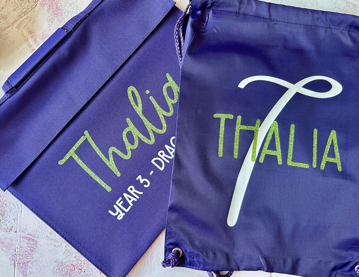Personalised School Book Bag & Gym Bag Set - Custom Name, Water-Resistant