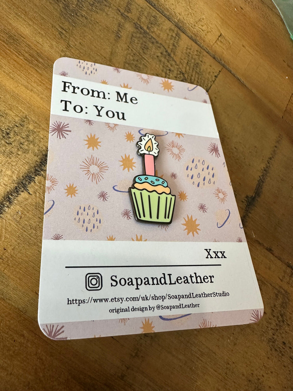 Cupcake Candle Enamel Pin: Birthday Card Gift