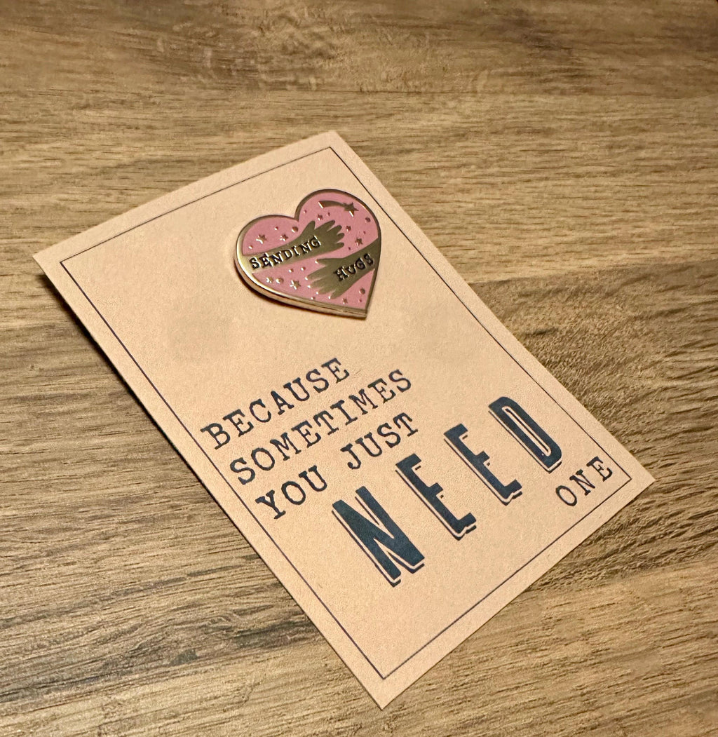 Sending Hugs Enamel Pin: Gold & Blush Letterbox Gift
