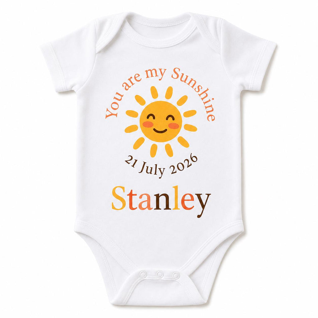 Personalised Sunshine Baby Grow | Custom Name, Birth Date Bodysuit