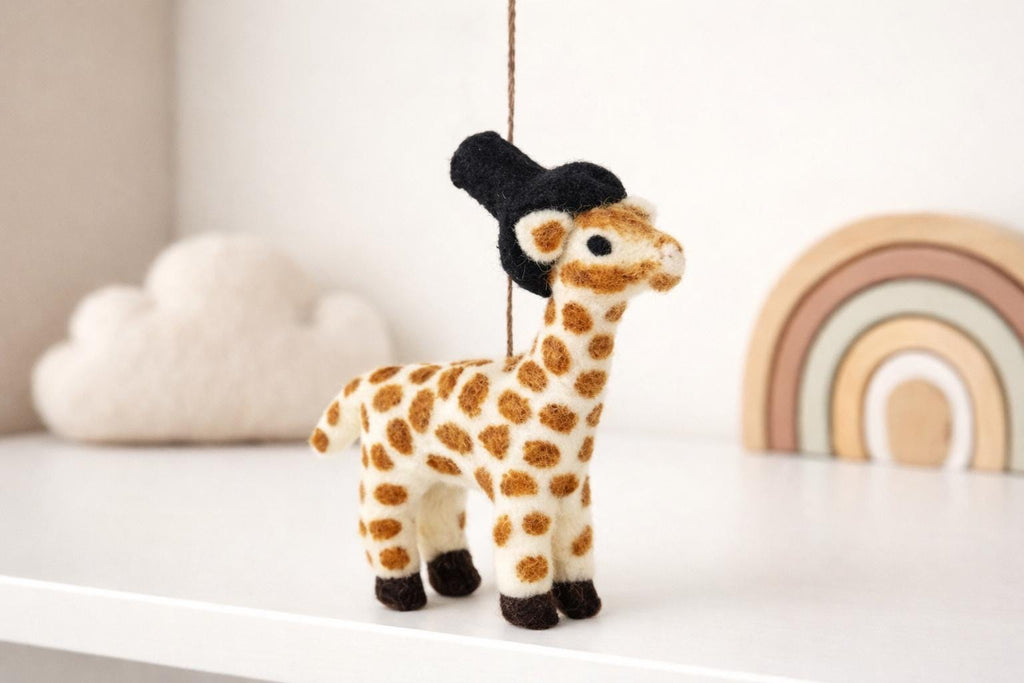 Felt Giraffe Ornament | Handmade Wool, Top Hat | Nursery Decor