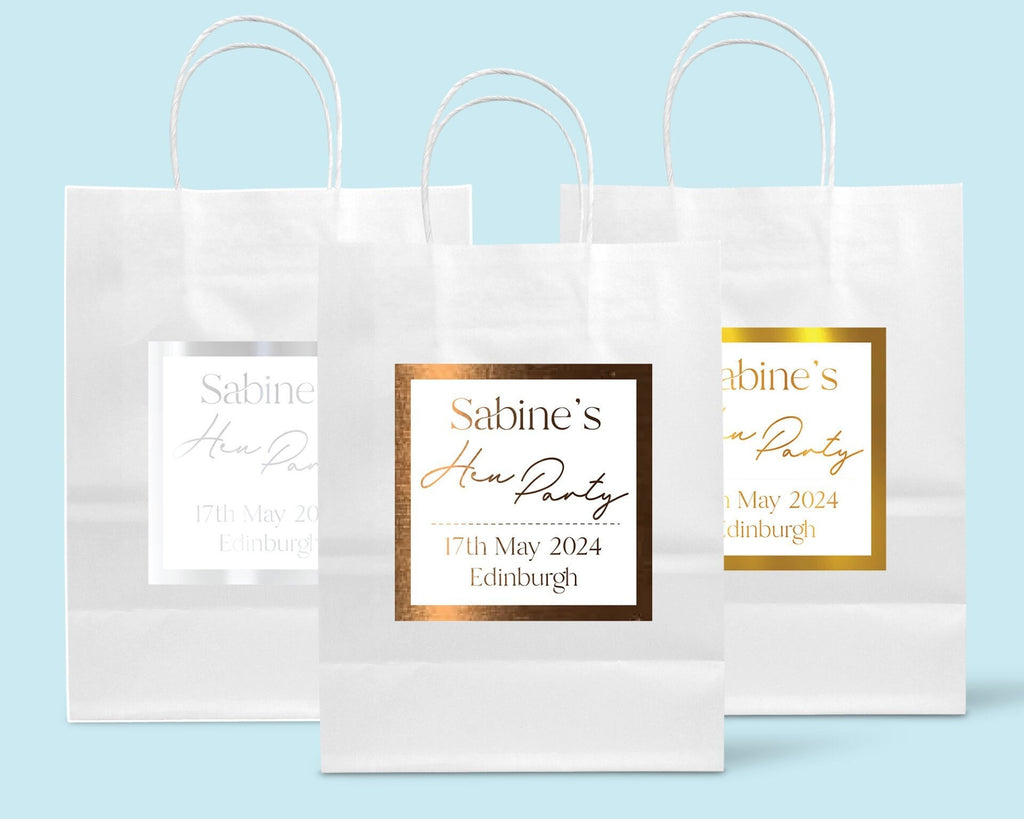 Personalised Hen Party Stickers: Custom Metallic Foil Gift Bag Labels