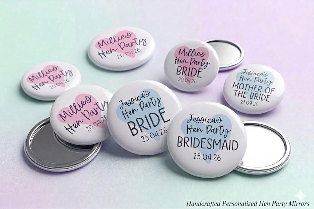 Personalised Hen Party Mirror Favors: Custom Bachelorette Badges