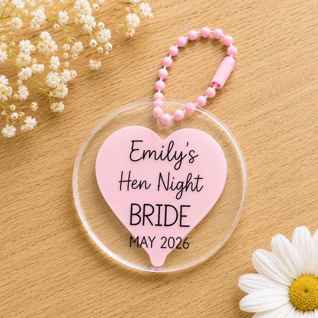 Personalised Hen Party Acrylic Tags | Custom Weekend Bag Favours, Bride Name Keepsake