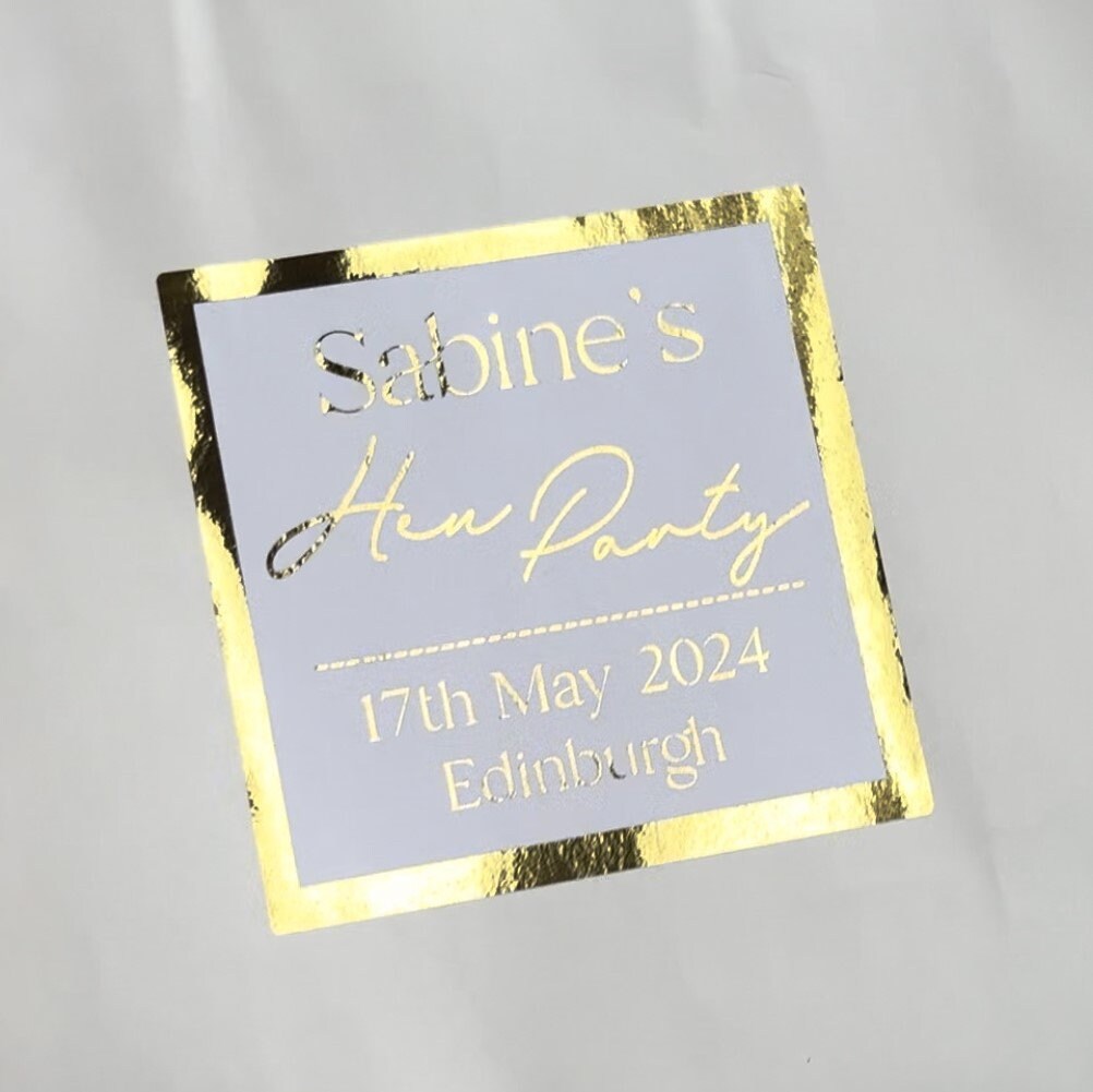 Personalised Hen Party Stickers: Custom Metallic Foil Gift Bag Labels