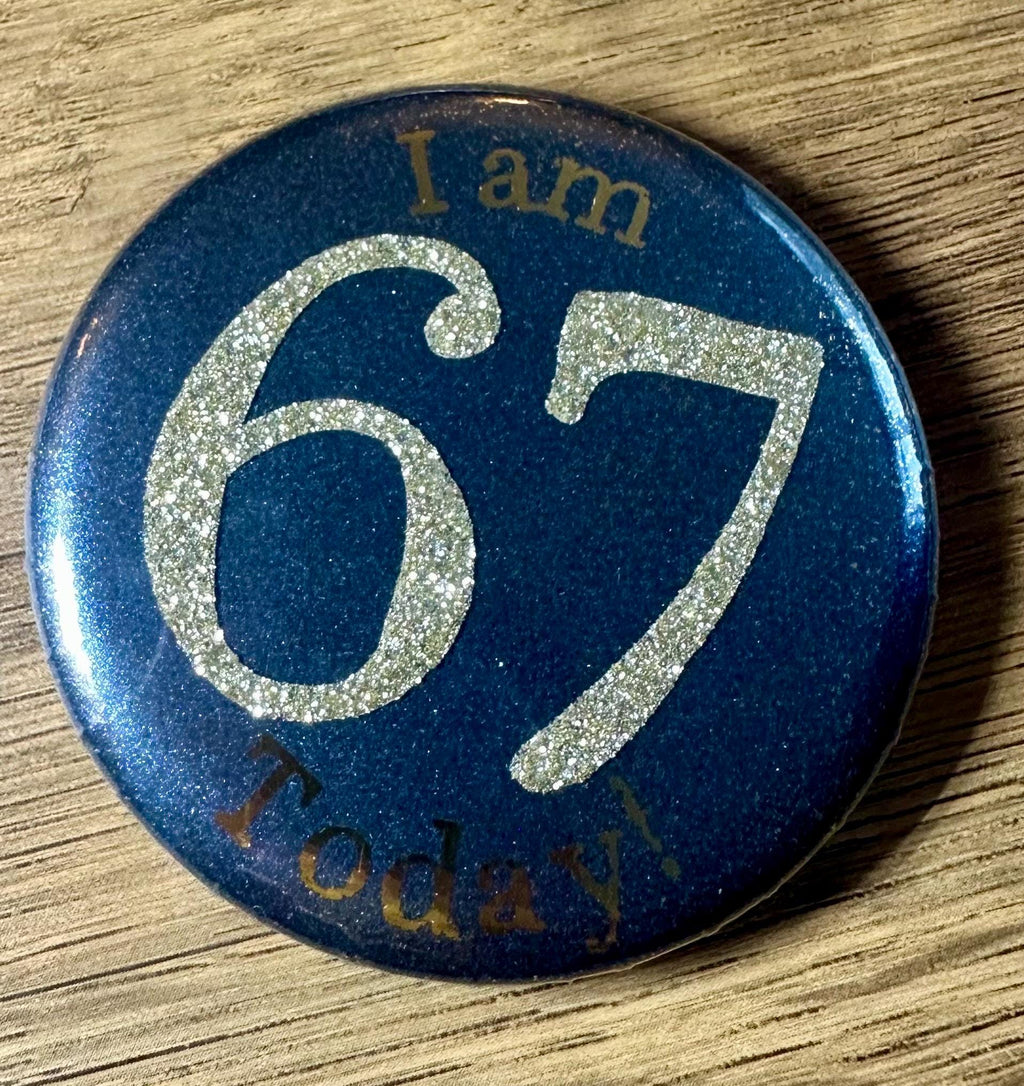 Custom Birthday Age Button Badge: Glitter Iridescent Pastel 58mm