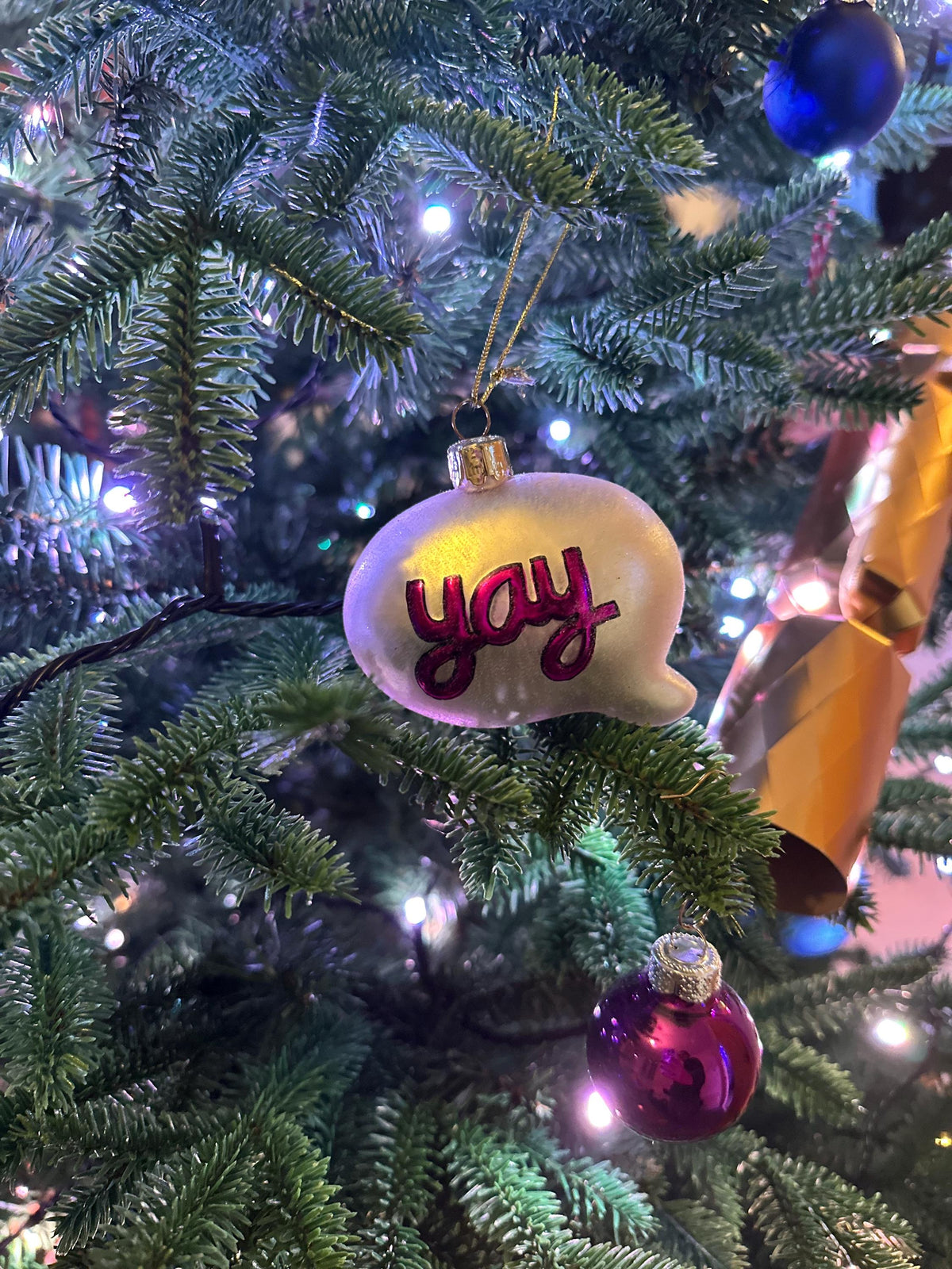 Yay! Christmas Glass Bauble – Fun Festive Ornament, Celebration Speech - Bubble Decoration