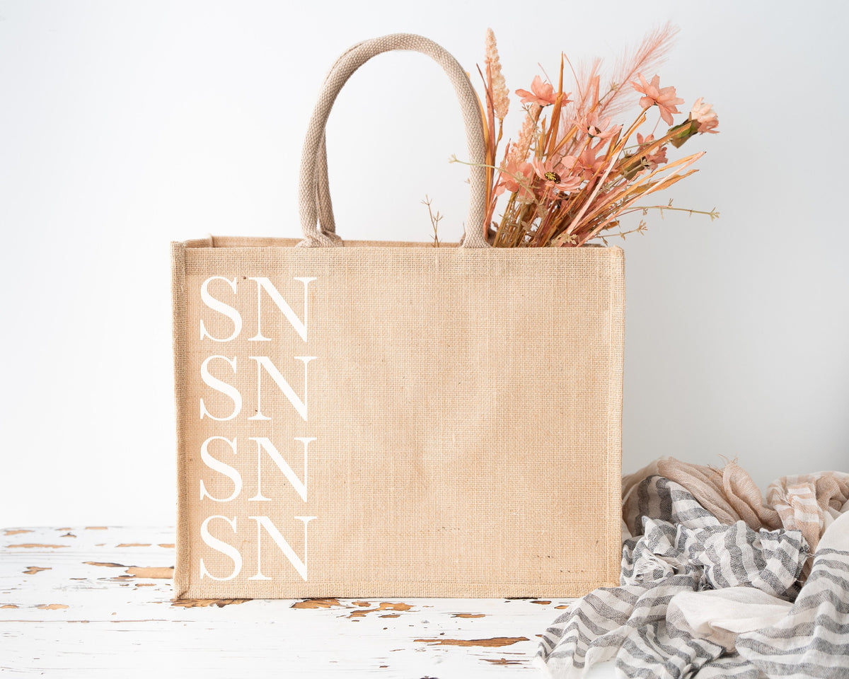 Monogram Jute Tote Bag: Personalised Initial Hessian Shopper