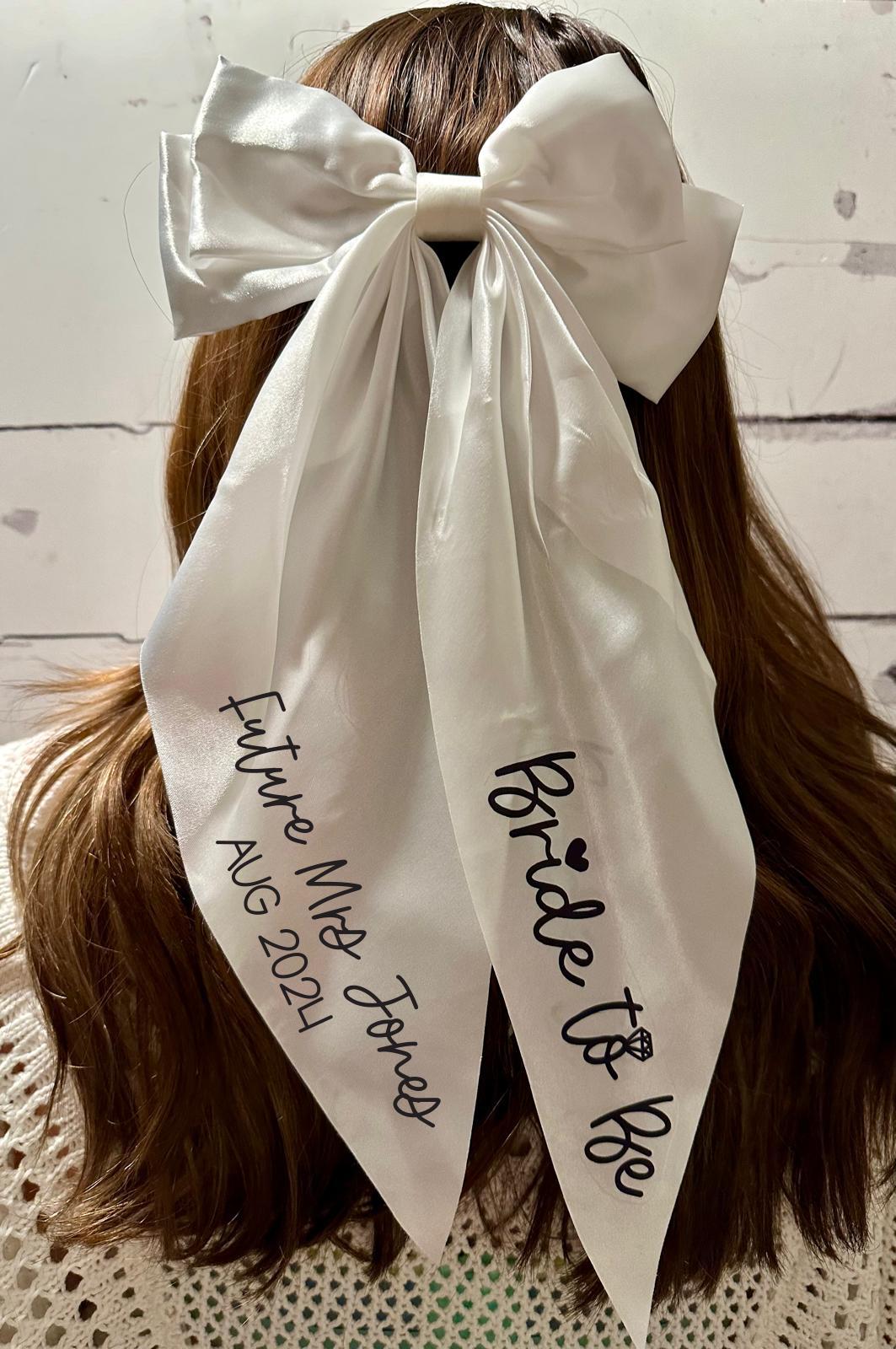 Personalized Bride To Be Satin Bow Veil - Bachelorette Hen Party