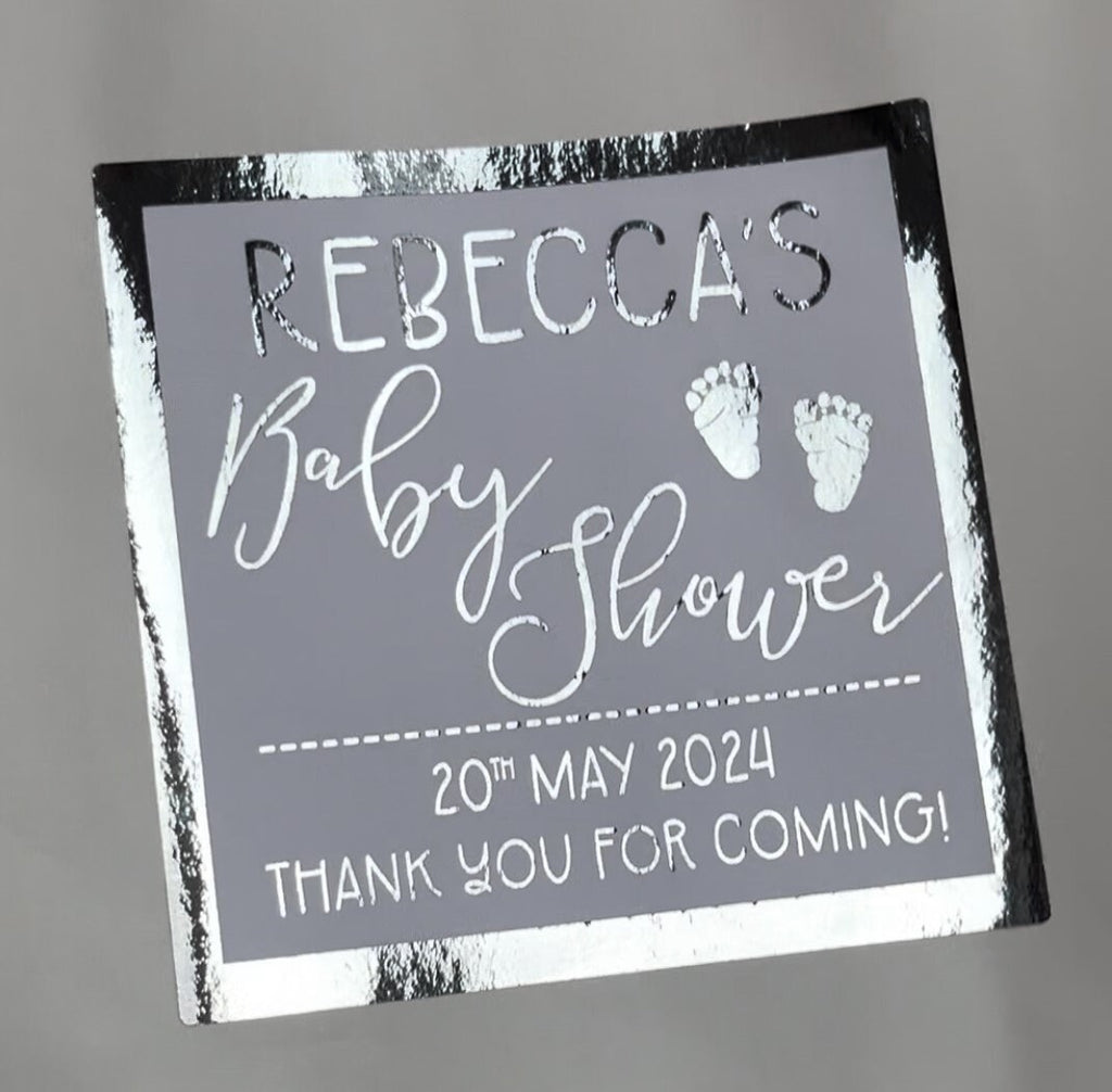 Personalised Baby Shower Stickers: Metallic Foil Gift Bag Labels