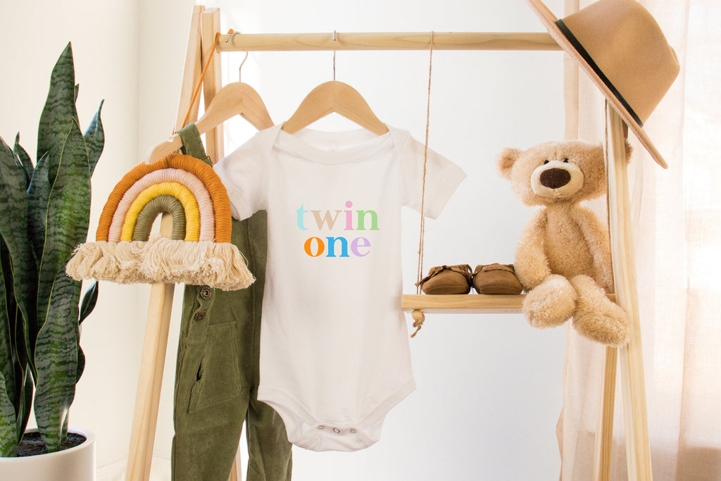 Twin One Twin Two Baby Vest Set: Pastel Rainbow Cotton Onesies