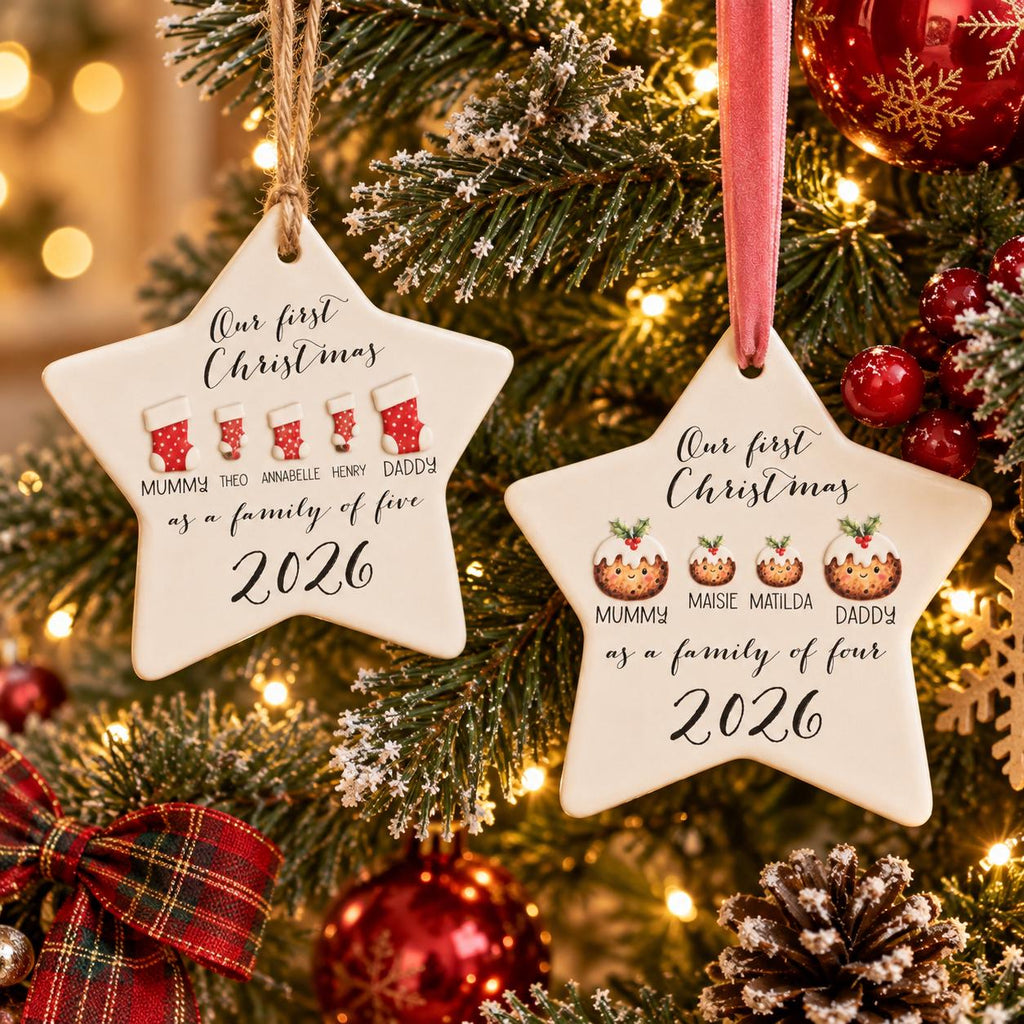 Personalised Family Christmas Ornament 2026 | Stocking or Pudding Design (Ceramic Keepsake)