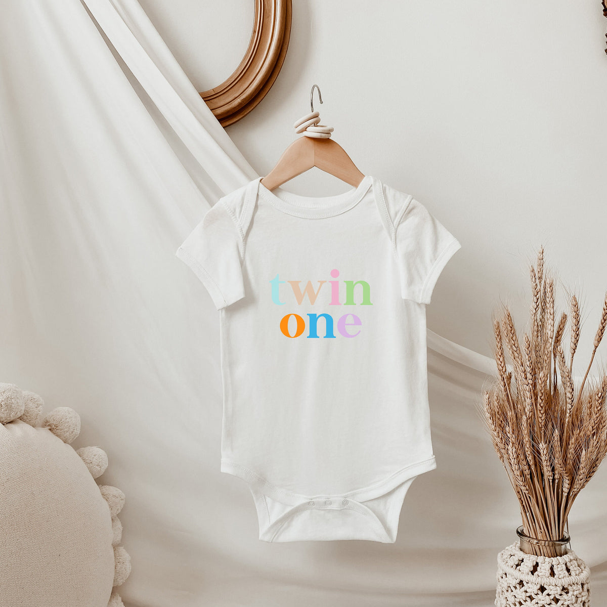 Twin One Twin Two Baby Vest Set: Pastel Rainbow Cotton Onesies