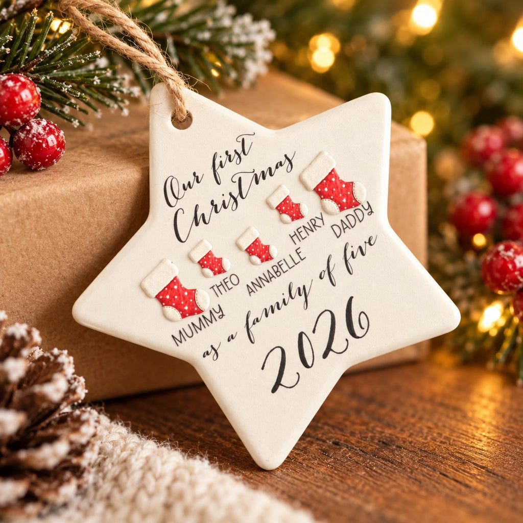 Personalised Family Christmas Ornament 2026 | Stocking or Pudding Design (Ceramic Keepsake)