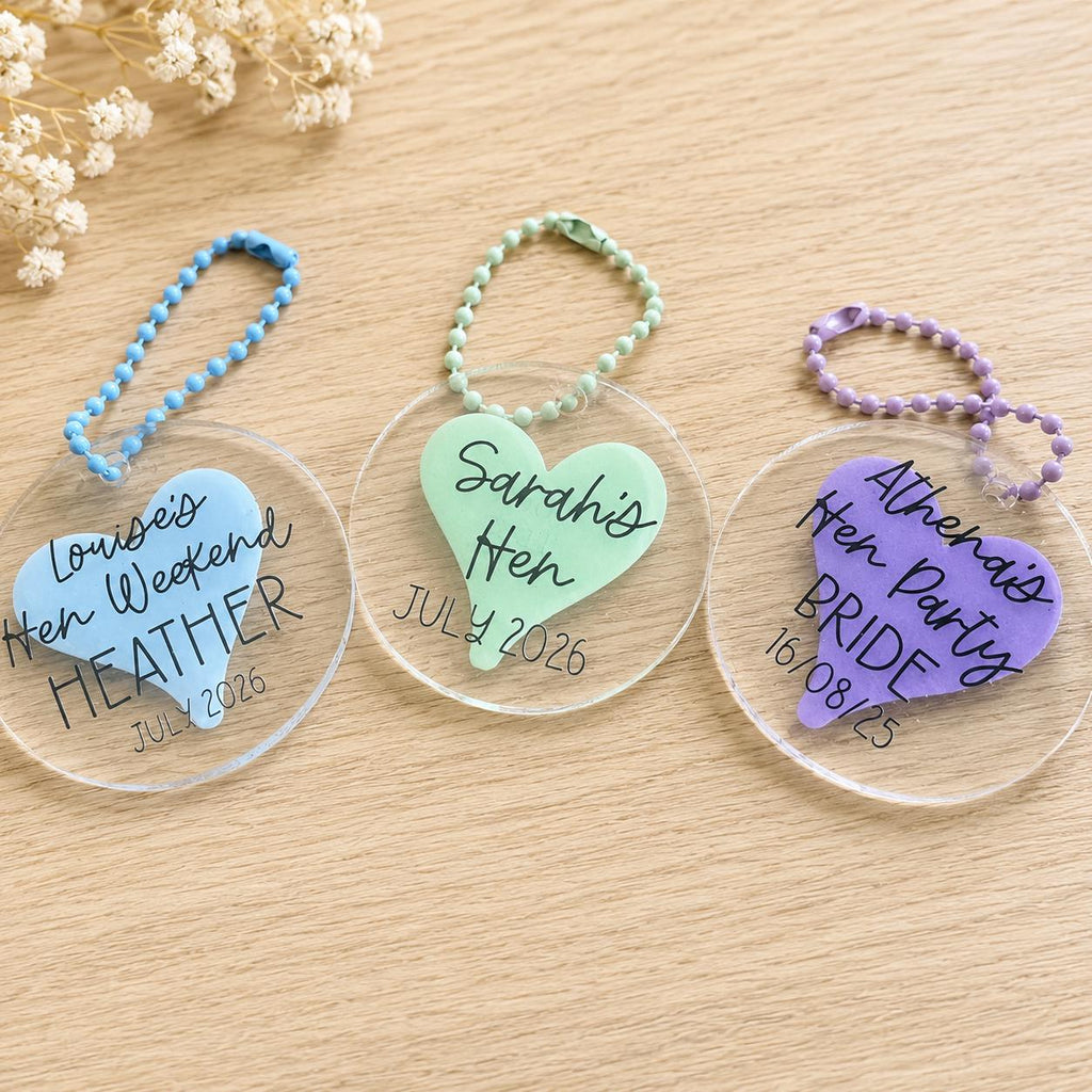Personalised Hen Party Acrylic Tags | Custom Weekend Bag Favours, Bride Name Keepsake