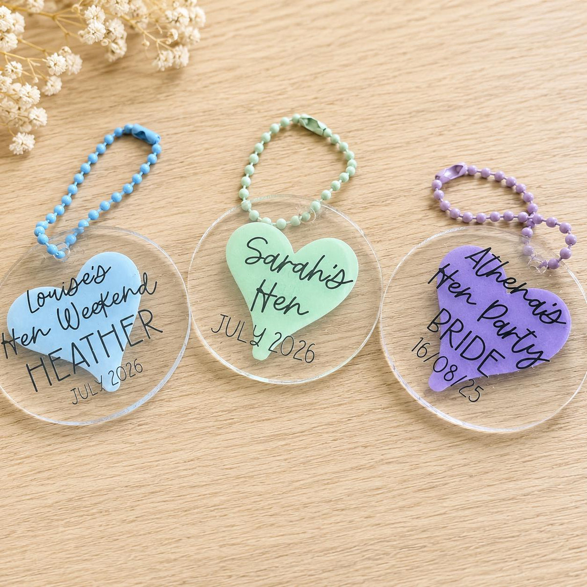 Personalised Hen Party Acrylic Tags | Custom Weekend Bag Favours, Bride Name Keepsake