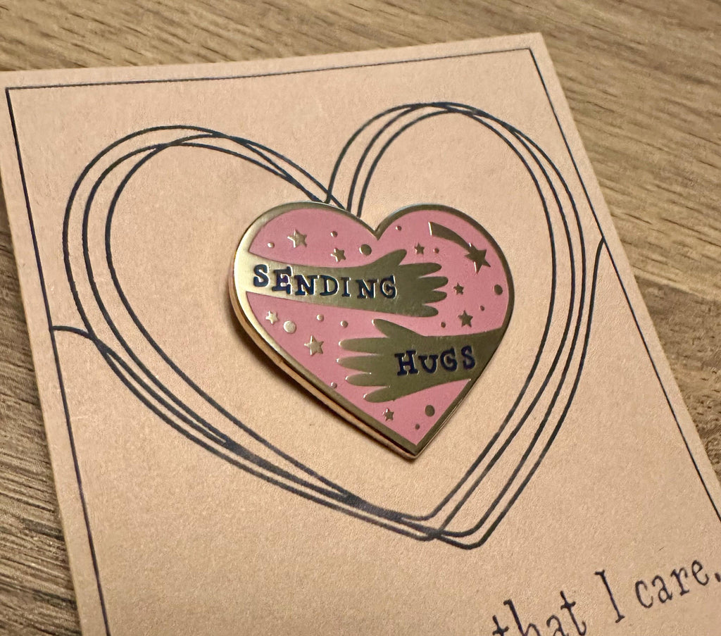 Sending Hugs Enamel Pin: Gold & Blush Letterbox Gift
