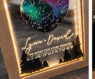 Personalised 3D Star Map LED Night Light | Custom Couple Keepsake (Wooden Frame)