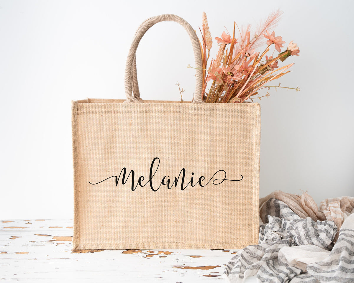 Personalised Jute Tote Bag: Cursive Name Hessian Shopper