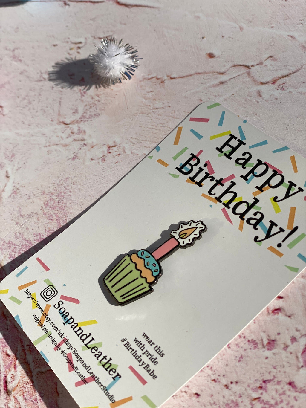 Cupcake Candle Enamel Pin: Birthday Card Gift