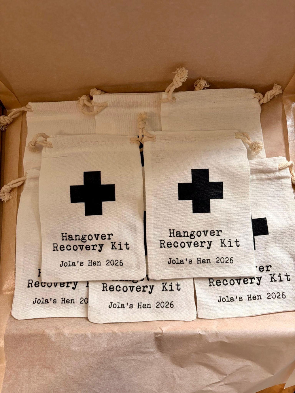 Personalised Cotton Hangover Recovery Kit Bag: Bachelorette Party Favour