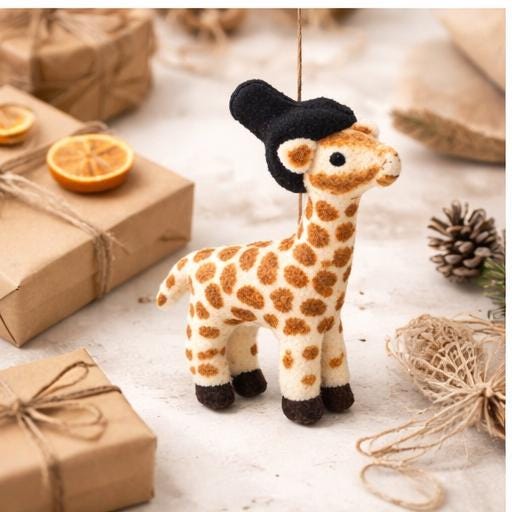 Felt Giraffe Ornament | Handmade Wool, Top Hat | Nursery Decor