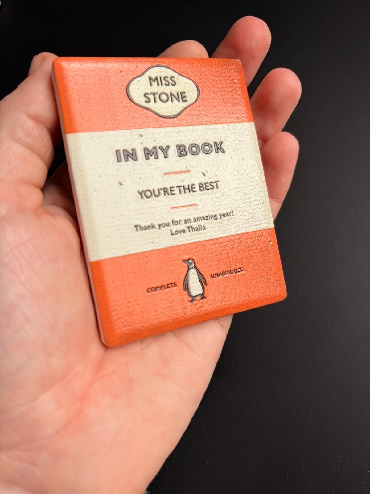 Personalised Teacher Book Magnet | Penguin Inspired Thank You Gift | Custom 3D Effect Fridge Magnet