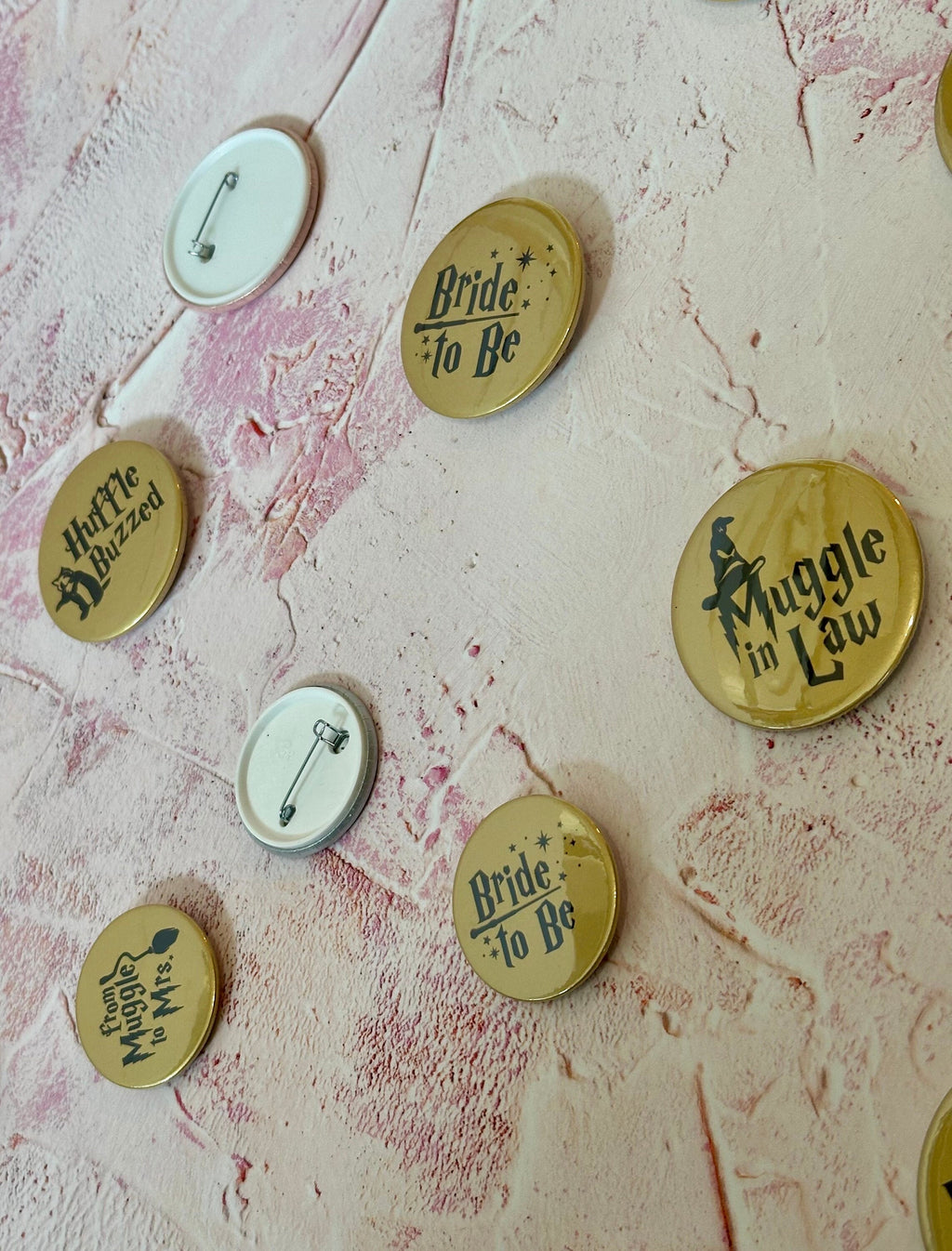 Wizard Bachelorette Party Badges: Metallic Gold & Silver Favors
