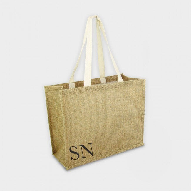 Monogram Jute Tote Bag: Personalised Initial Hessian Shopper