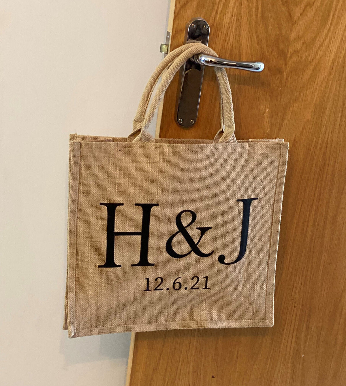 Personalised Jute Wedding Tote Bag - Custom Initials & Date