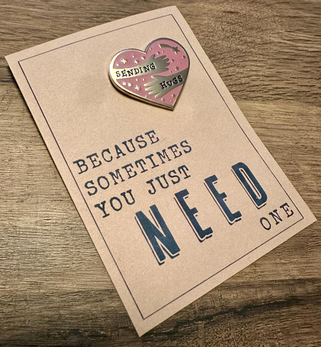 Sending Hugs Enamel Pin: Gold & Blush Letterbox Gift