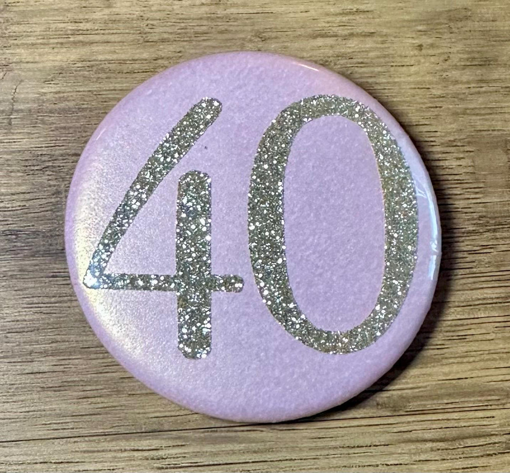 Custom Birthday Age Button Badge: Glitter Iridescent Pastel 58mm
