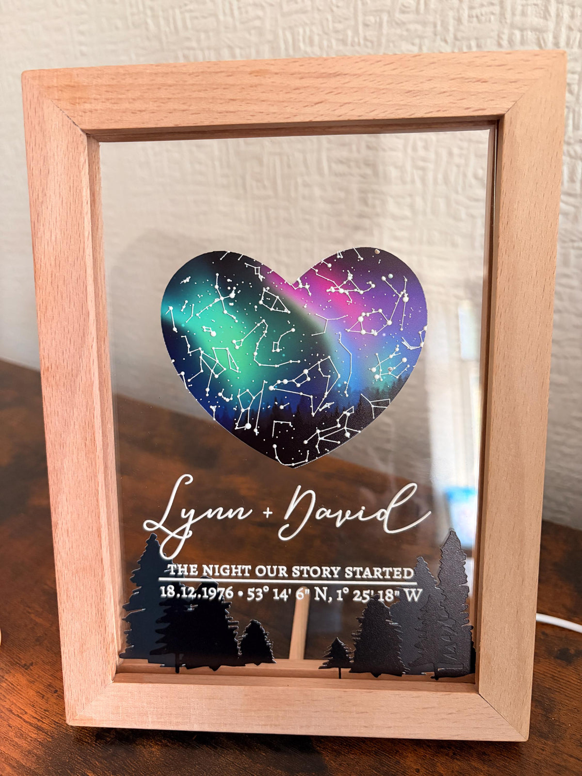 Personalised 3D Star Map LED Night Light | Custom Couple Keepsake (Wooden Frame)
