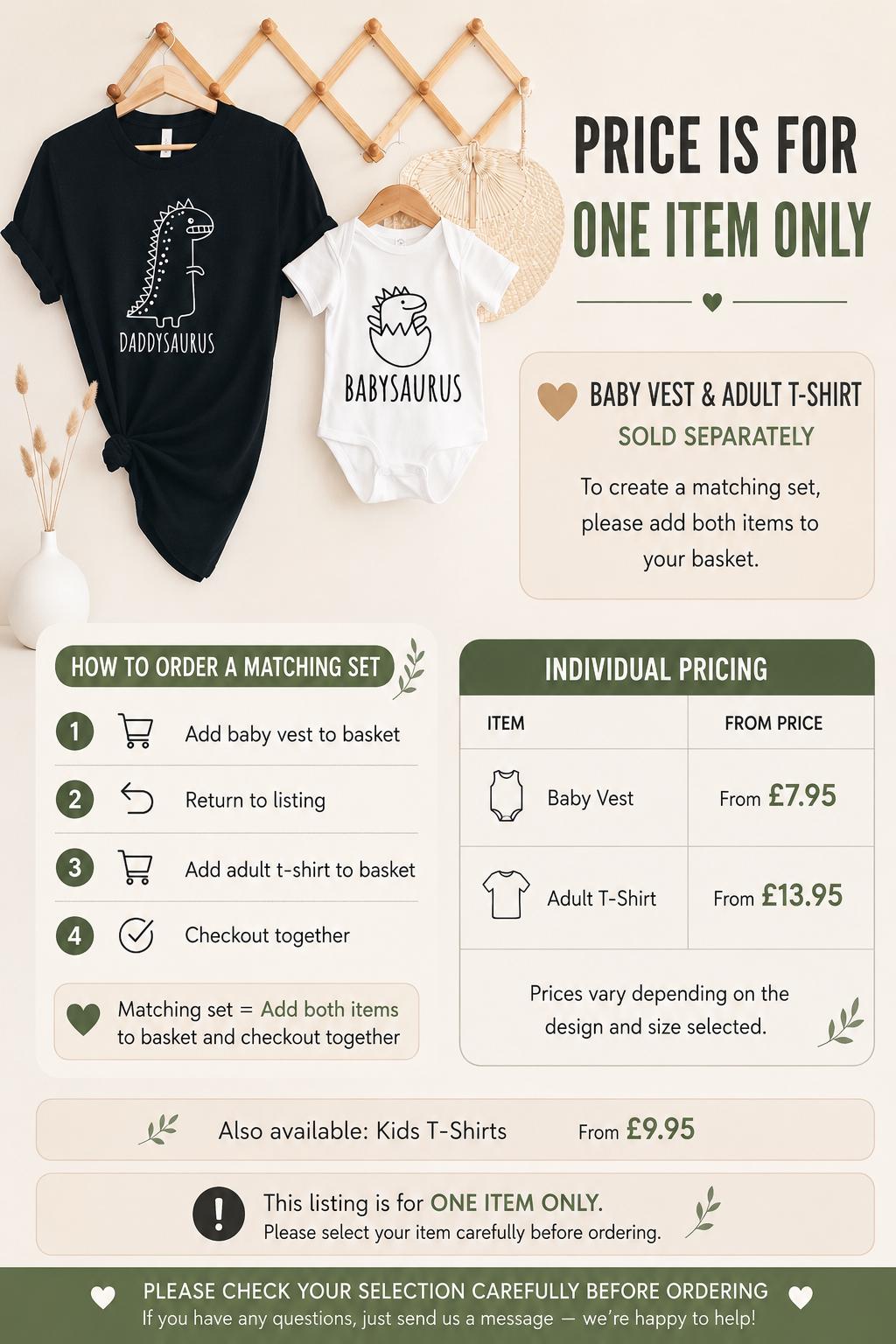 Dinosaur Family Matching Outfits: Daddy & Baby T-Shirt Onesie Set