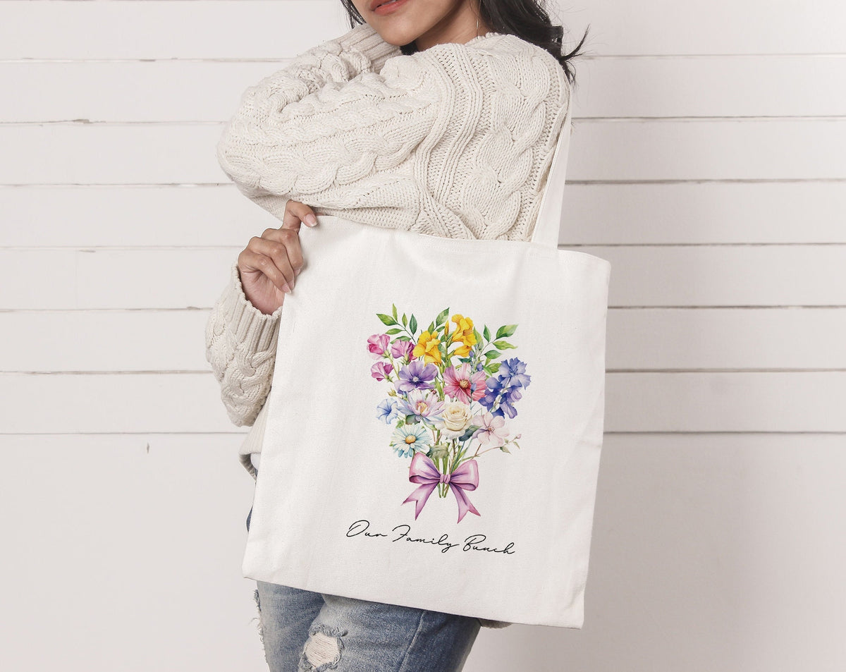 Personalised Birth Flower Tote Bag: Family Bunch Gift