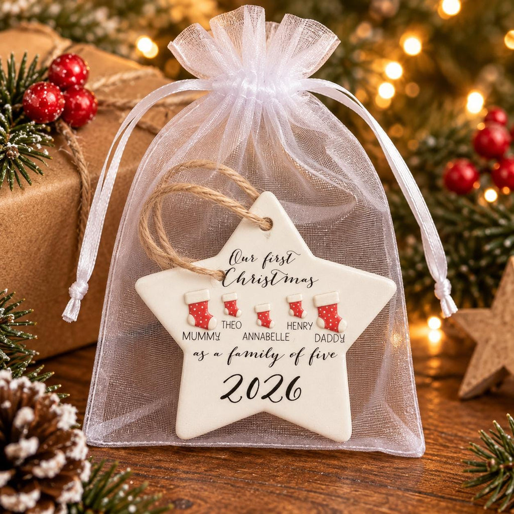 Personalised Family Christmas Ornament 2026 | Stocking or Pudding Design (Ceramic Keepsake)