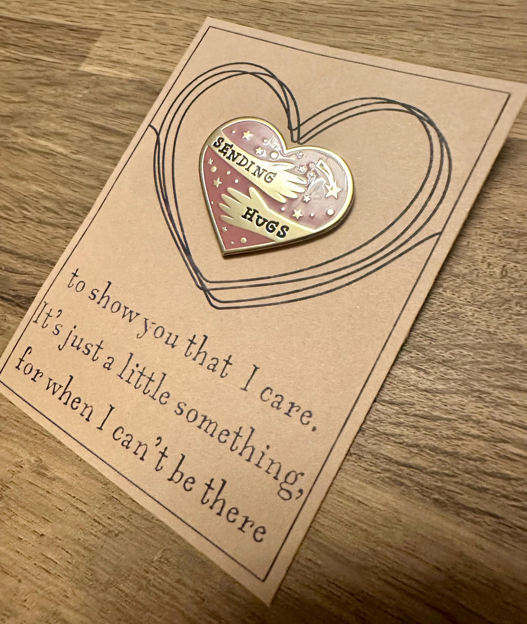 Sending Hugs Enamel Pin: Gold & Blush Letterbox Gift