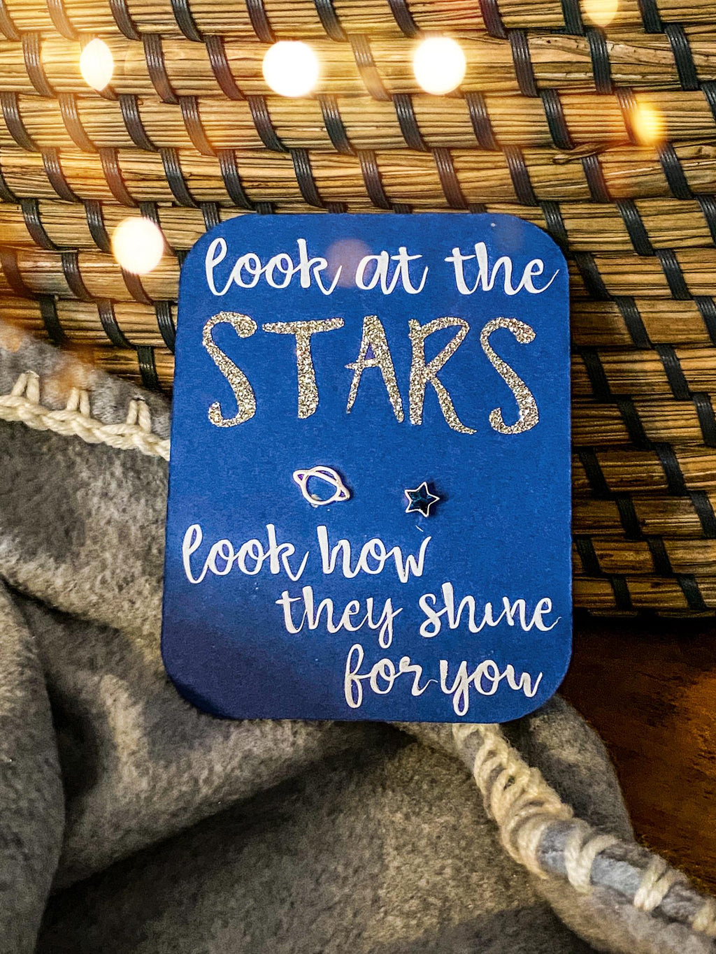 Sterling Silver Planet and Blue Crystal Star Stud Earrings - Look at the Stars, Letterbox Gift