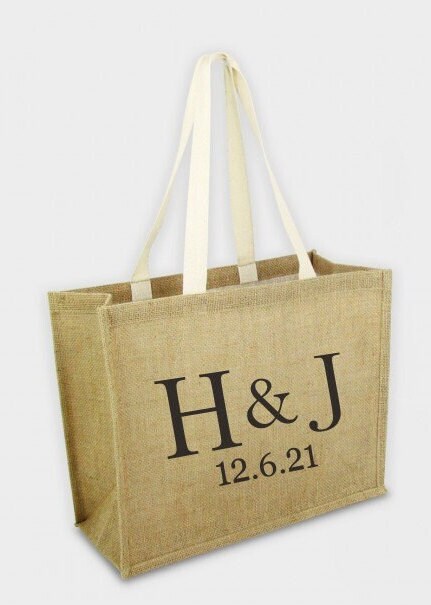 Personalised Jute Wedding Tote Bag - Custom Initials & Date