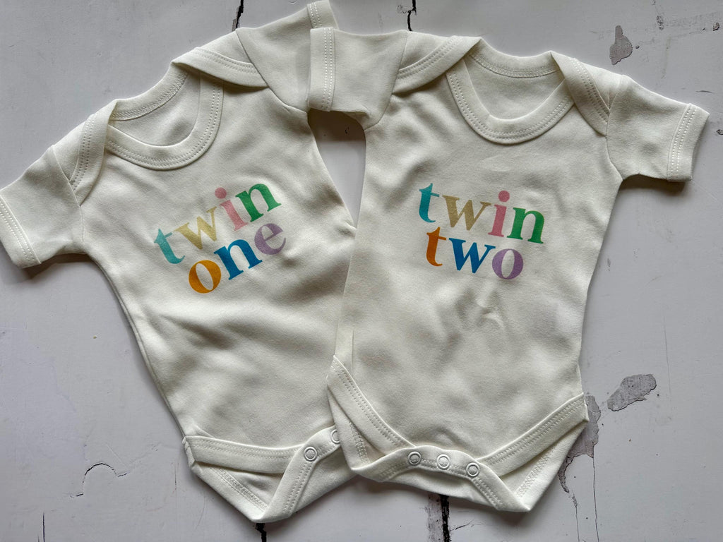 Twin One Twin Two Baby Vest Set: Pastel Rainbow Cotton Onesies