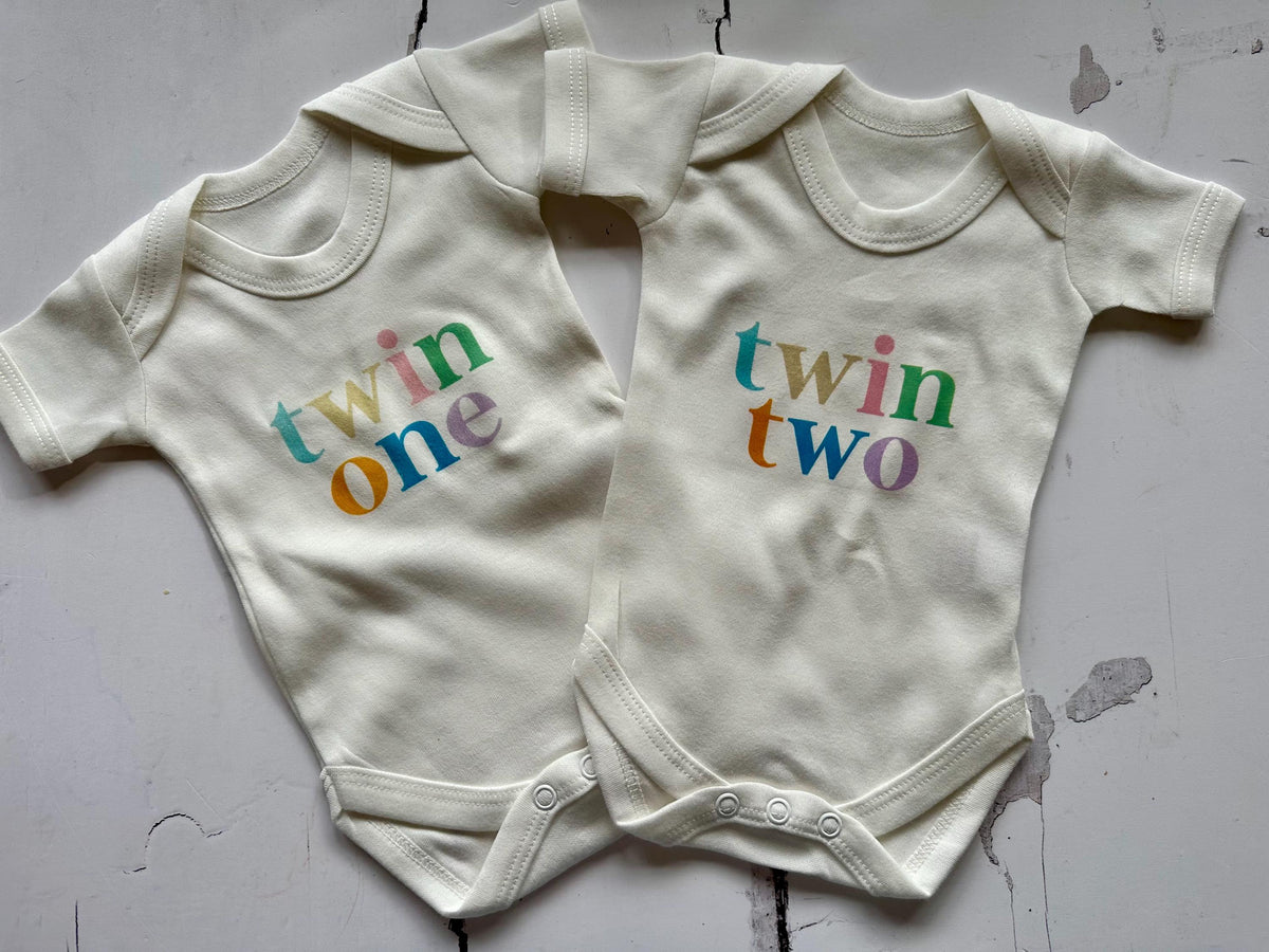 Twin One Twin Two Baby Vest Set: Pastel Rainbow Cotton Onesies