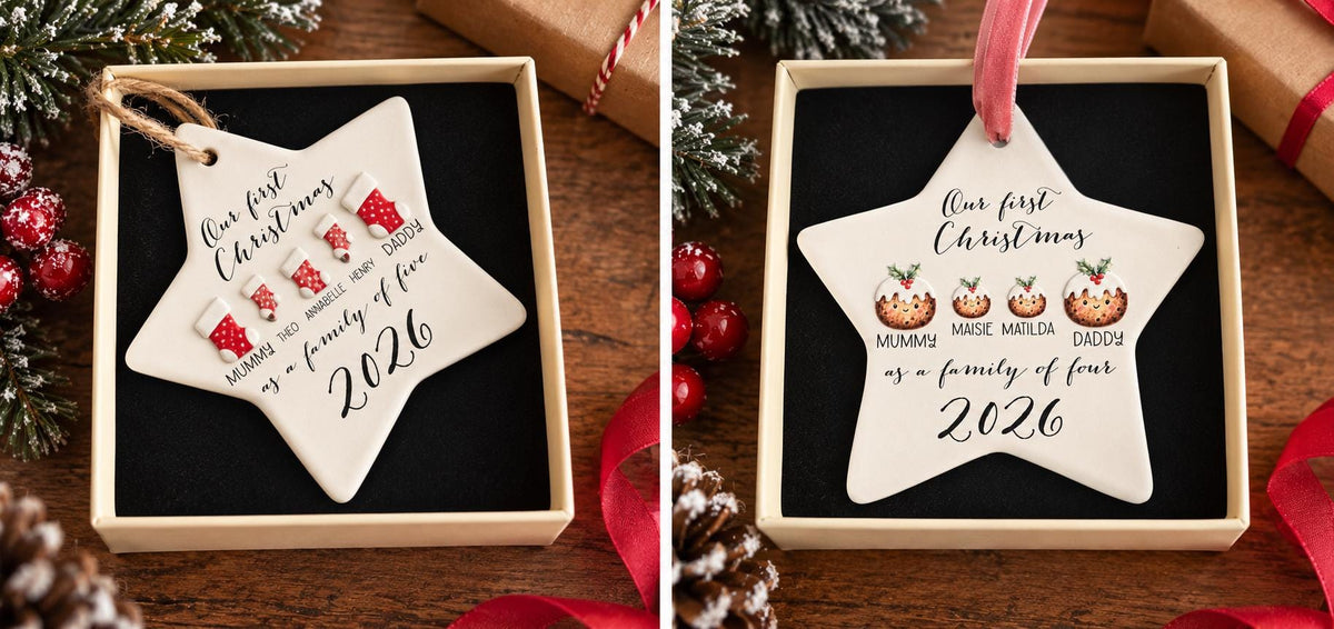 Personalised Family Christmas Ornament 2026 | Stocking or Pudding Design (Ceramic Keepsake)