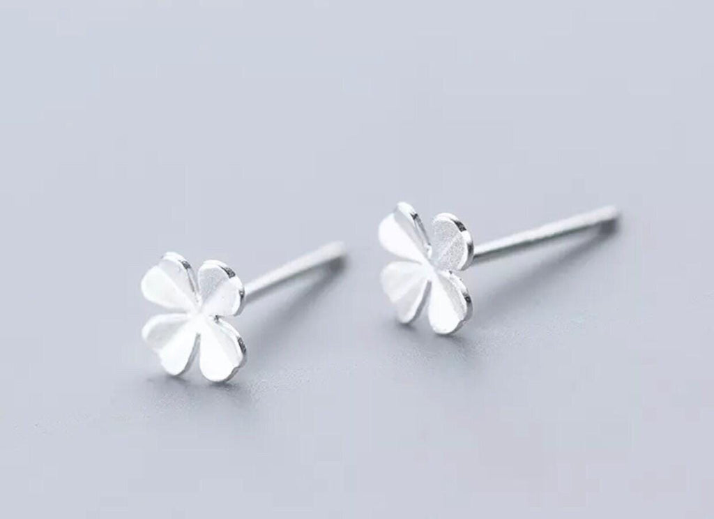 Sterling Silver Four Leaf Clover Stud Earrings - Sending Love, Letterbox Gift, Good Luck