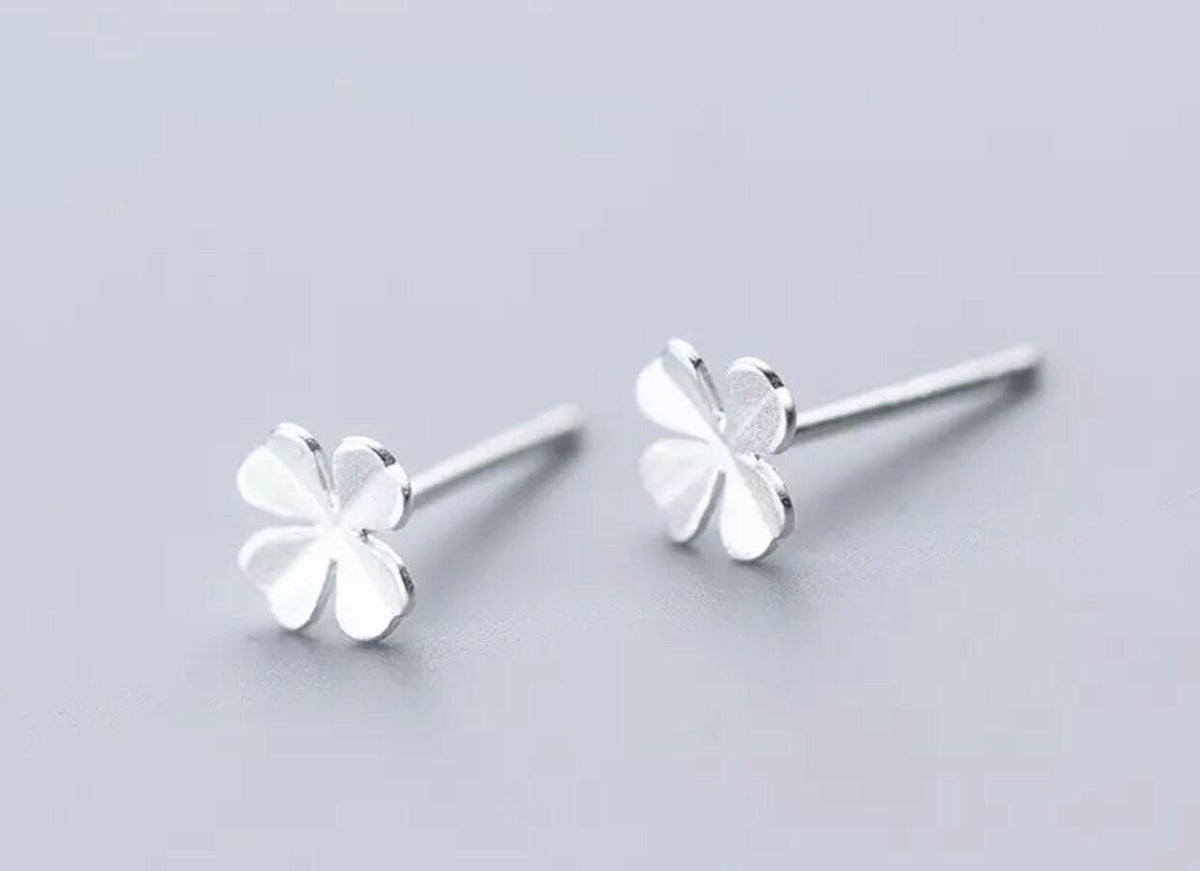 Sterling Silver Four Leaf Clover Stud Earrings - Sending Love, Letterbox Gift, Good Luck