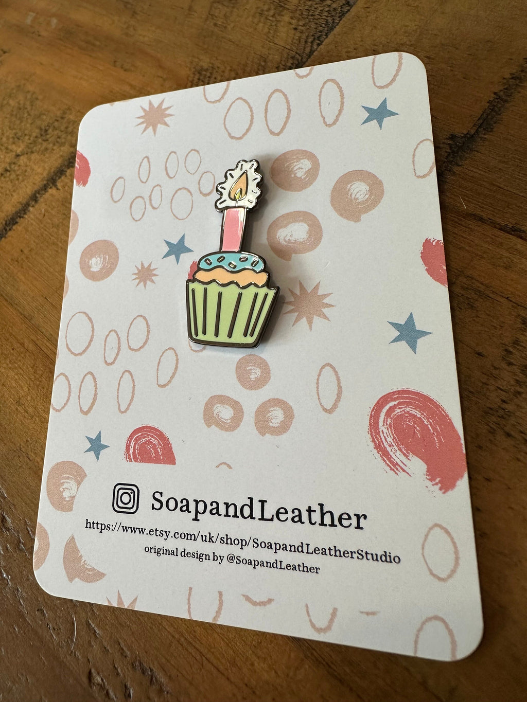 Cupcake Candle Enamel Pin: Birthday Card Gift
