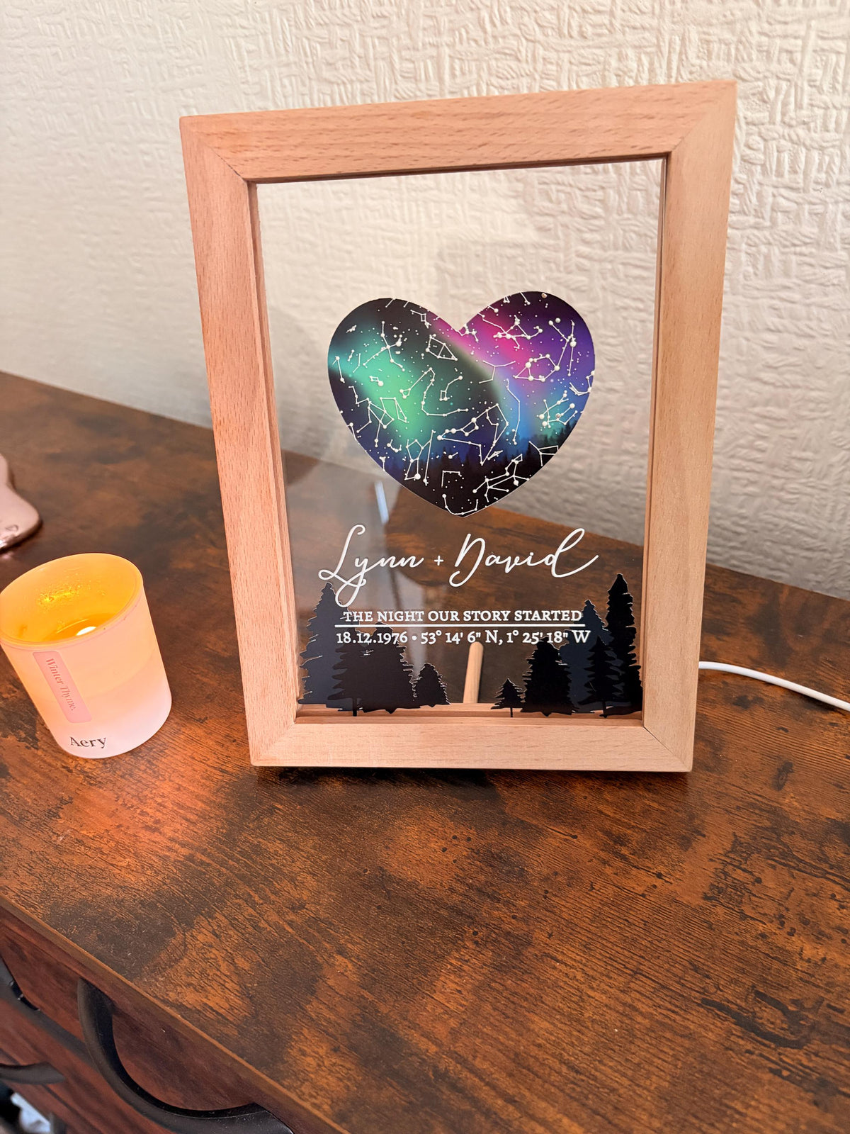 Personalised 3D Star Map LED Night Light | Custom Couple Keepsake (Wooden Frame)