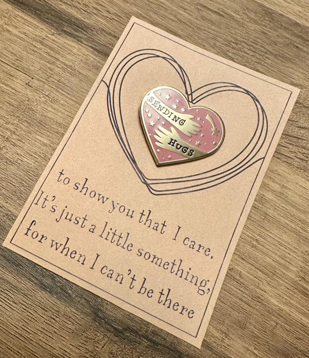 Sending Hugs Enamel Pin: Gold & Blush Letterbox Gift