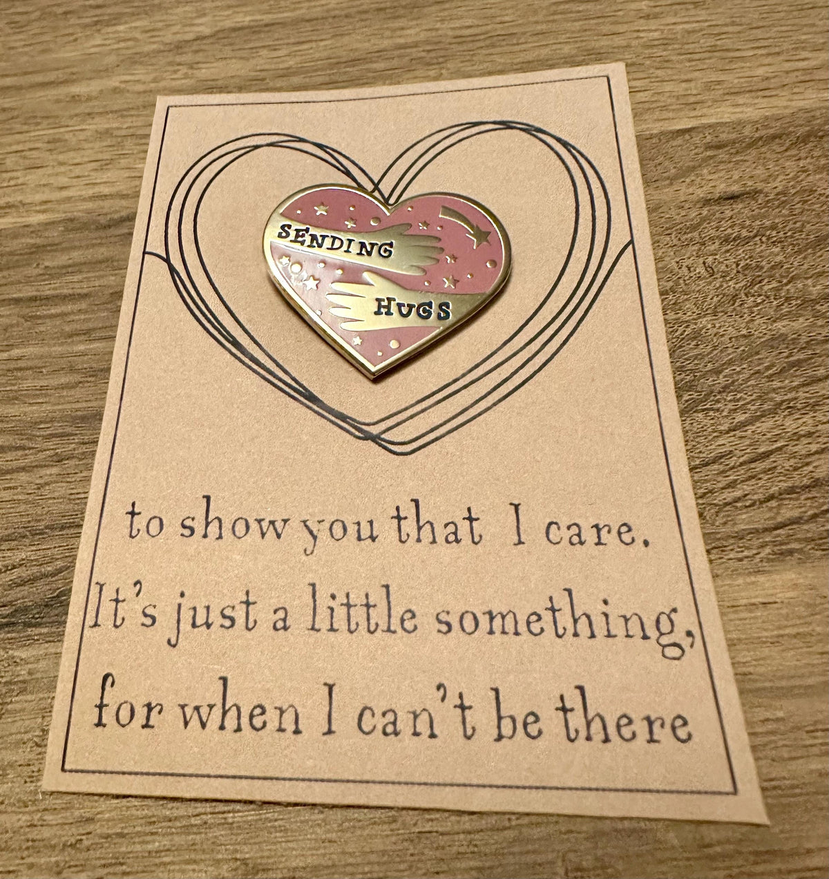 Sending Hugs Enamel Pin: Gold & Blush Letterbox Gift